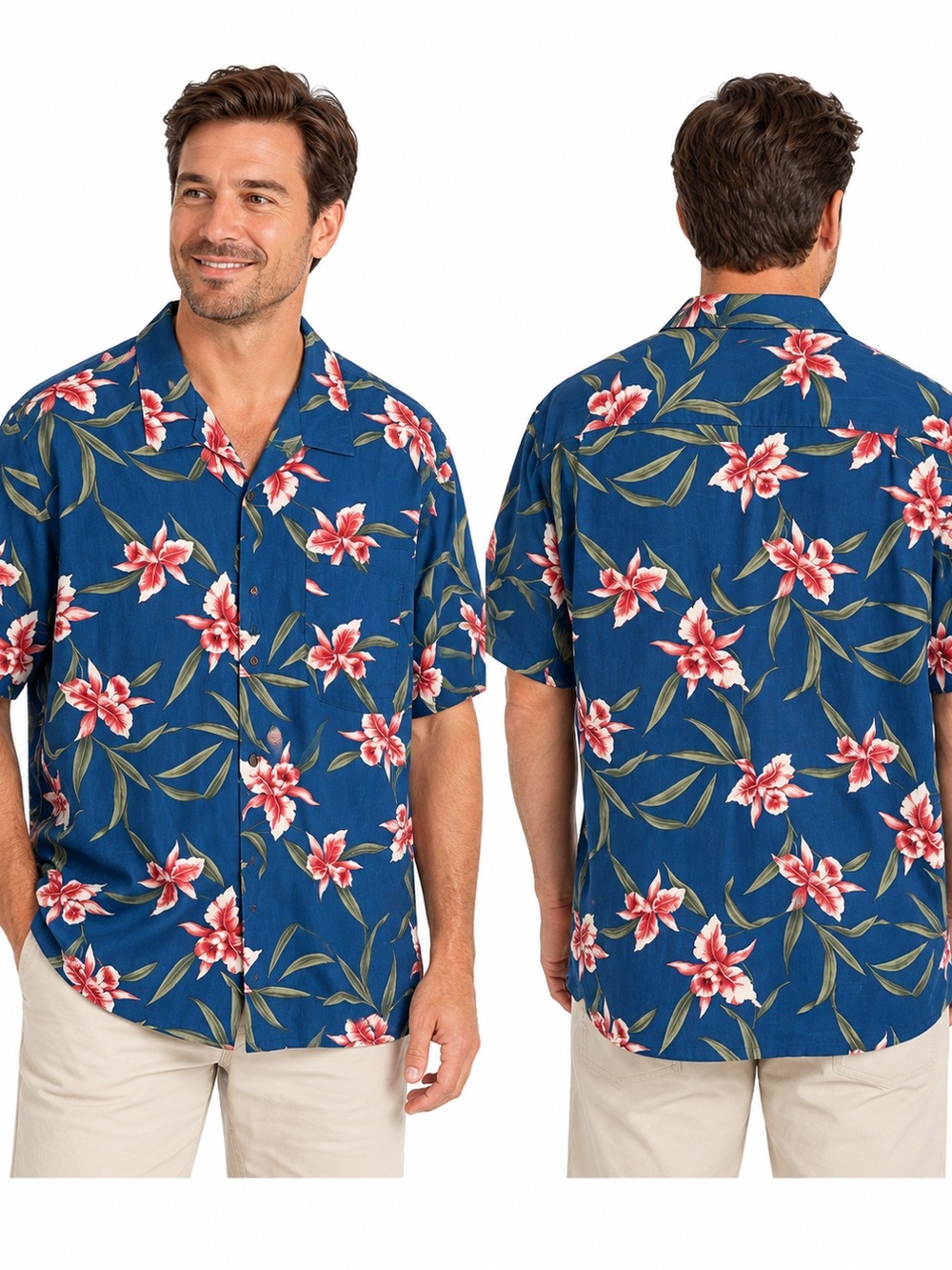 Vintage Hawaii Blues Hawaiian Shirt Mens XL Blue Floral Hibiscus Aloha Ca